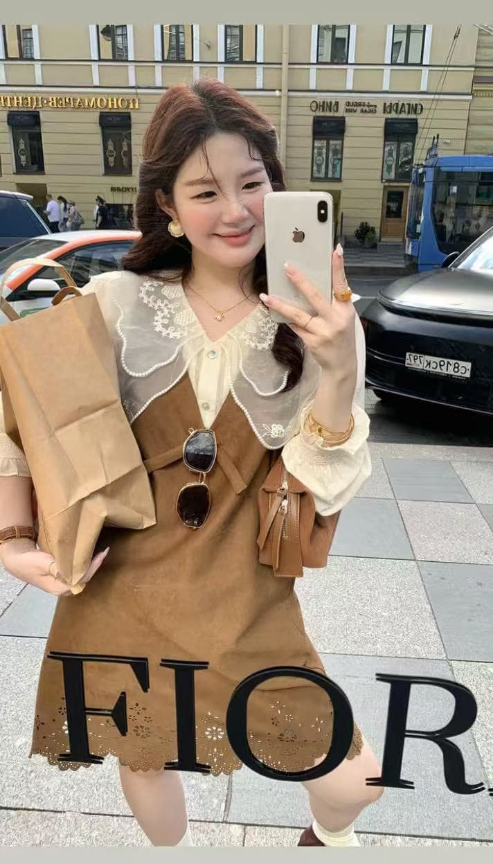 화재 화재 부드러운 안개 꽃밭 한 부서 베이비 칼라 레이스 셔츠 해시계 유토피아 스웨이드 원단 조끼 원피스 상세 이미지 1