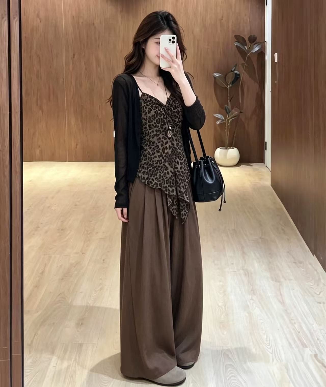 실사 한 부서 달콤함 슬립 코디 숄 와이드 레그 팬츠 외국 가스 연령 감소 슬림해 보이는 세트 상세 이미지 6