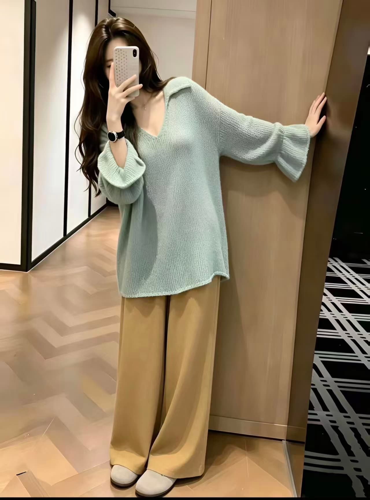 2026 봄 가을 새로운 켜기 새로운 슬림해 보이는 다용도 품격 루즈핏 느긋한 맨위 허리밴드 넓은 다리 길이 바지 투피스 세트 상세 이미지 2
