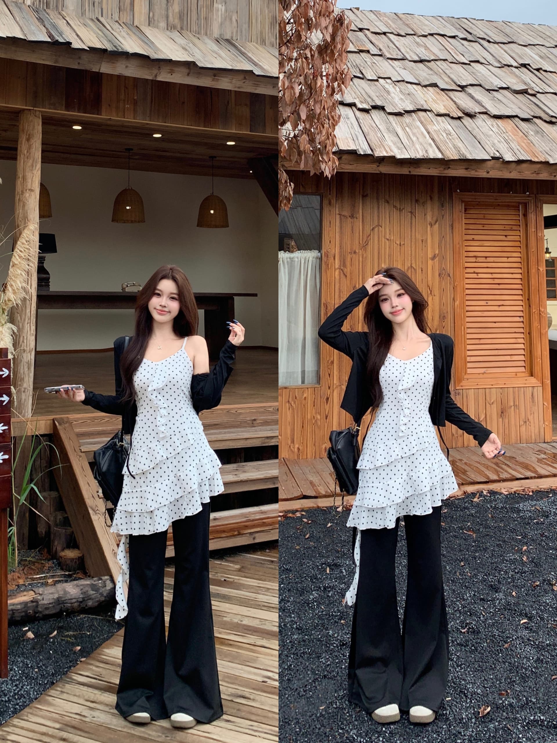 실사 빅 사이즈 프랑스식 화이트 도트 무늬 불규칙 캐미솔 지방 mm 표지 고기 슬림해 보이는 민소매 만나는 맨위 상세 이미지 16