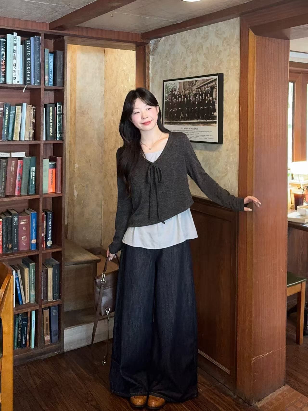 실사 2026 가을 의상 새로운 지방 mm 빅 사이즈 여성 패션 디자인 센스 배색 패치워크 프릴 긴팔 맨위 이미지 3