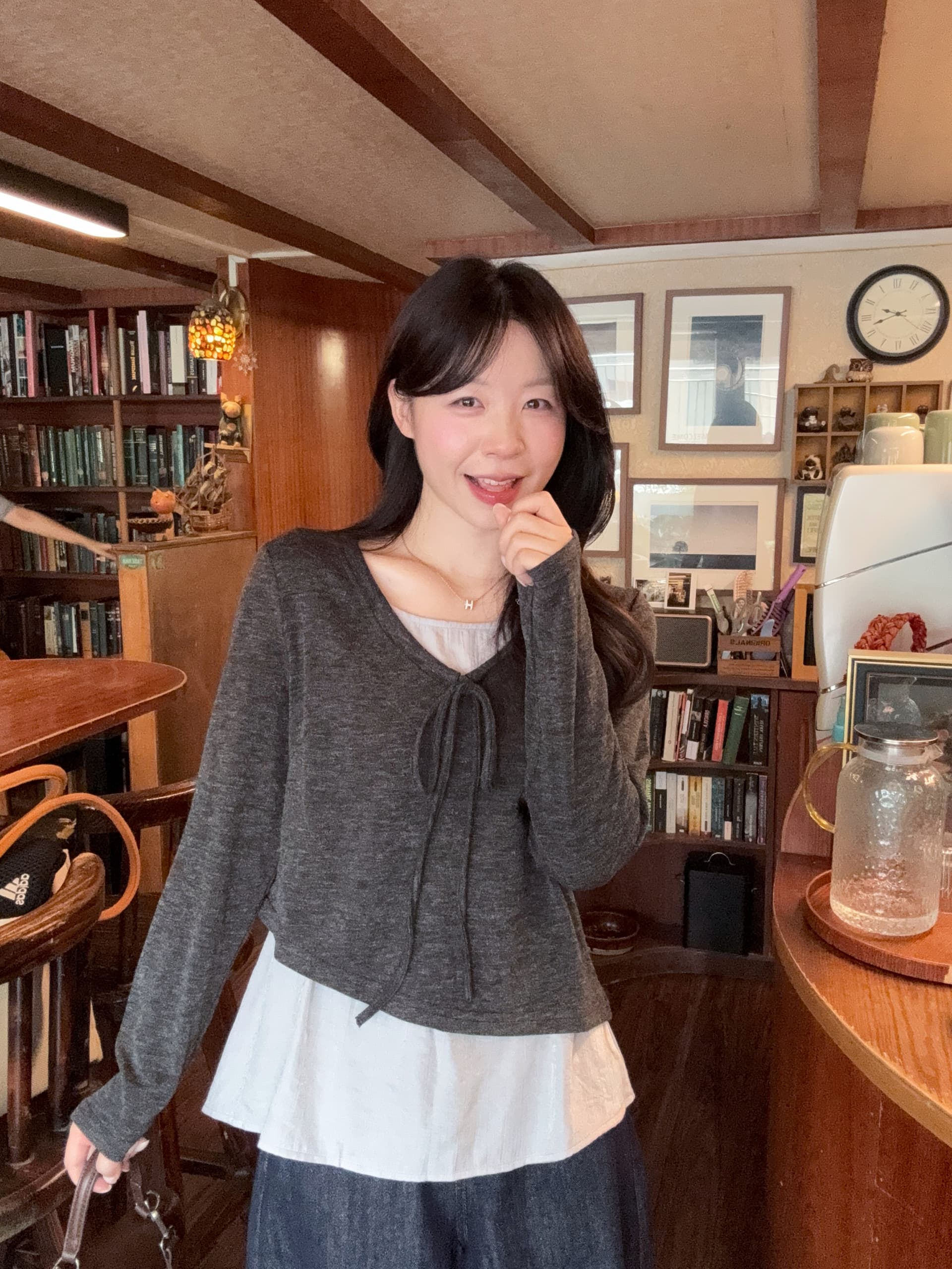 실사 2026 가을 의상 새로운 지방 mm 빅 사이즈 여성 패션 디자인 센스 배색 패치워크 프릴 긴팔 맨위 상세 이미지 2