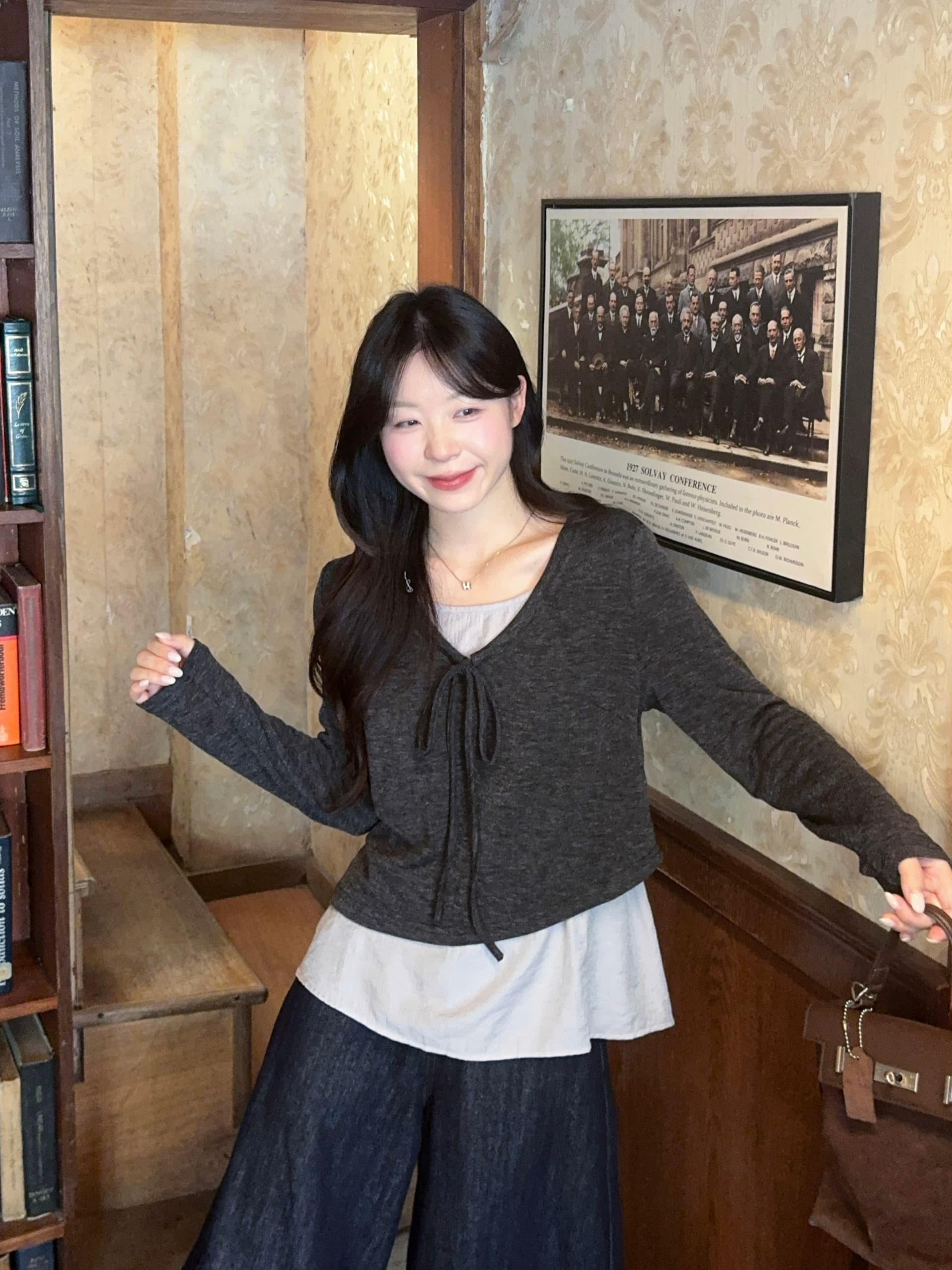 실사 2026 가을 의상 새로운 지방 mm 빅 사이즈 여성 패션 디자인 센스 배색 패치워크 프릴 긴팔 맨위 상세 이미지 7