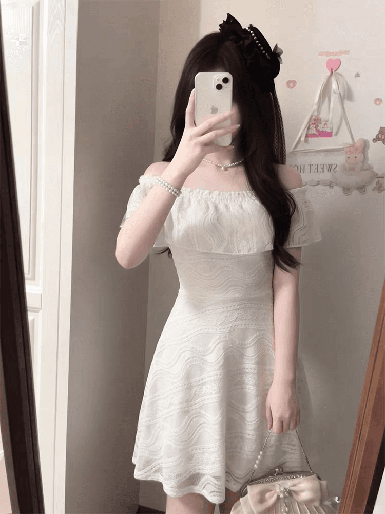 고대 복장 vintage 화이트 레이스 여성 드레스 여름 2026 새로운 작은 키 허리 수축 슬림해 보이는 짧은 치마 상세 이미지 1