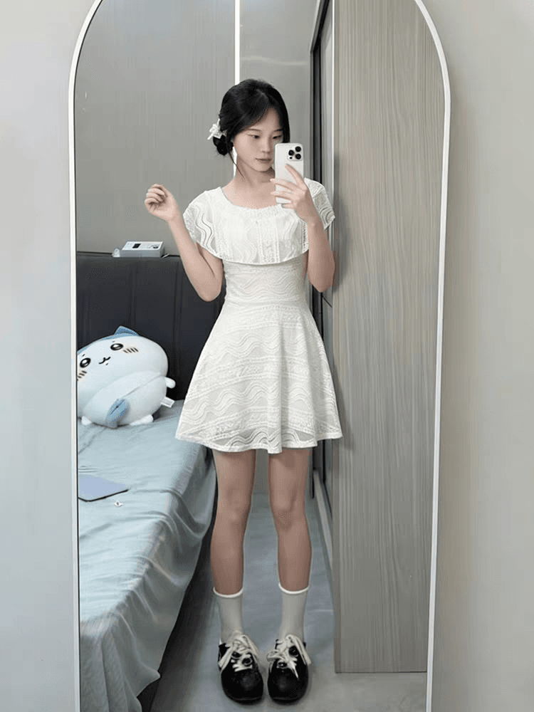 고대 복장 vintage 화이트 레이스 여성 드레스 여름 2026 새로운 작은 키 허리 수축 슬림해 보이는 짧은 치마 상세 이미지 2