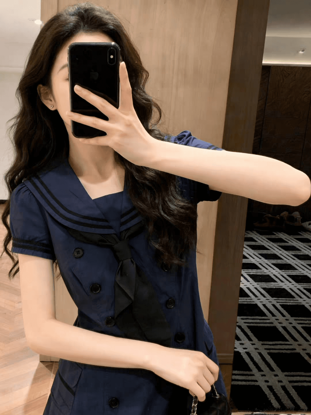 해군 연령 감소 남색 슬림해 보이는 반팔 드레스 여름 여성 2026 새로운 허리 수축 드레스 상세 이미지 4