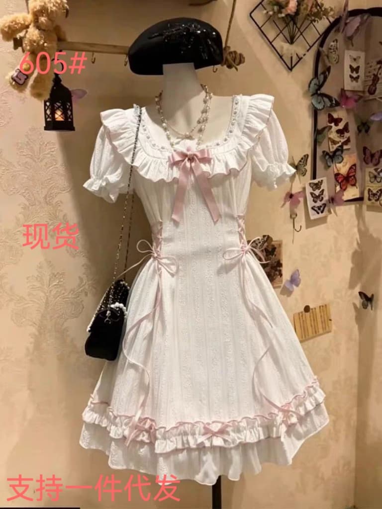라 라 소스 구름 객실 차 개선 국풍 달콤한 자매 자카드 새로운 중식 드레스 프릴 핑크색 소녀 미니 스커트