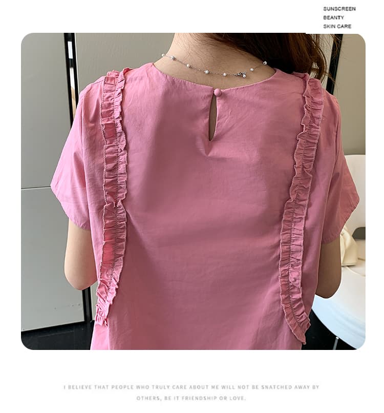 실사 지금 여름 새로운 임산부 프랑스식 작은 대중 고급 센스 프릴 표지 고기 슬림해 보이는 있음 주머니 드레스 상세 이미지 14