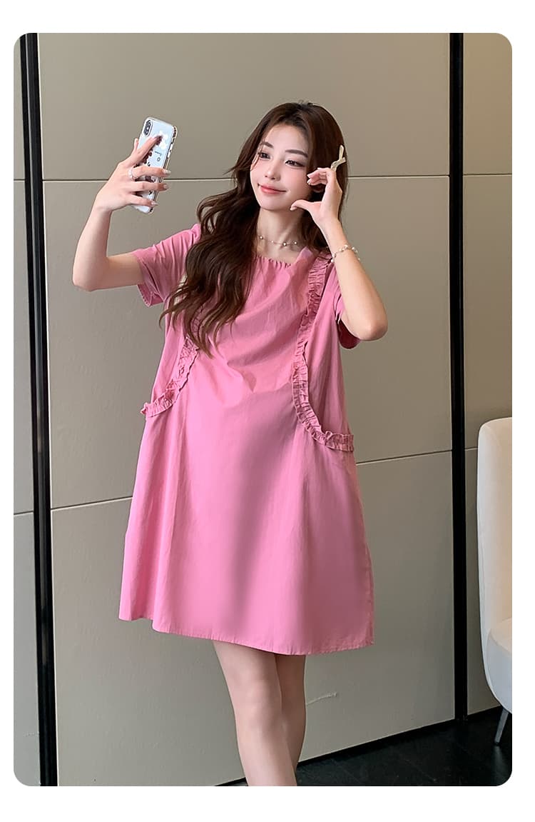 실사 지금 여름 새로운 임산부 프랑스식 작은 대중 고급 센스 프릴 표지 고기 슬림해 보이는 있음 주머니 드레스 상세 이미지 19