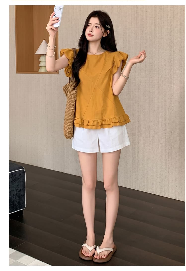 실사 지금 임산부 여름 새로운 프랑스식 레이스 작은 날다 소매 셔츠 루즈핏 슬림해 보이는 연령 감소 외국 가스 임산부 맨위 상세 이미지 10