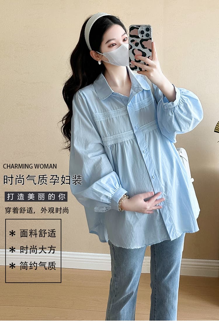 실사 202 봄 가을 새로운 임산부 새로운 한국 스타일 루즈핏 셔츠 작은 셔츠 맨위 수 있습니다. 수유 상세 이미지 1