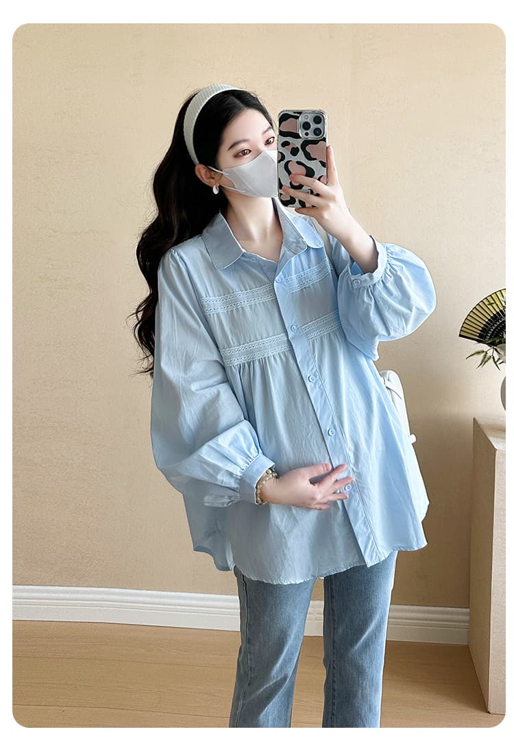 실사 202 봄 가을 새로운 임산부 새로운 한국 스타일 루즈핏 셔츠 작은 셔츠 맨위 수 있습니다. 수유 상세 이미지 22