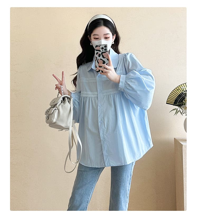 실사 202 봄 가을 새로운 임산부 새로운 한국 스타일 루즈핏 셔츠 작은 셔츠 맨위 수 있습니다. 수유 상세 이미지 29