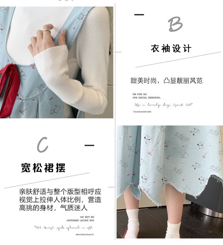 실사 지금 임산부 가을 의상 새로운 니트 맨위 데님 임산부 멜빵 드레스 고급 센스 치마 세트 상세 이미지 6