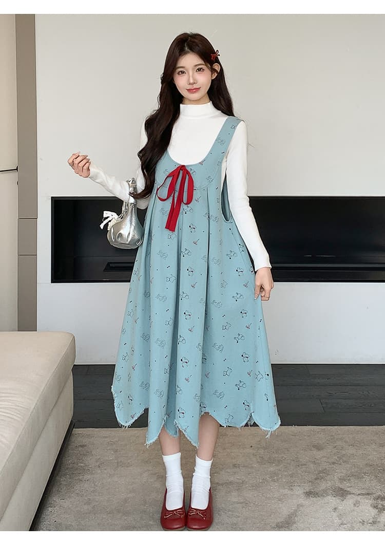 실사 지금 임산부 가을 의상 새로운 니트 맨위 데님 임산부 멜빵 드레스 고급 센스 치마 세트 상세 이미지 12