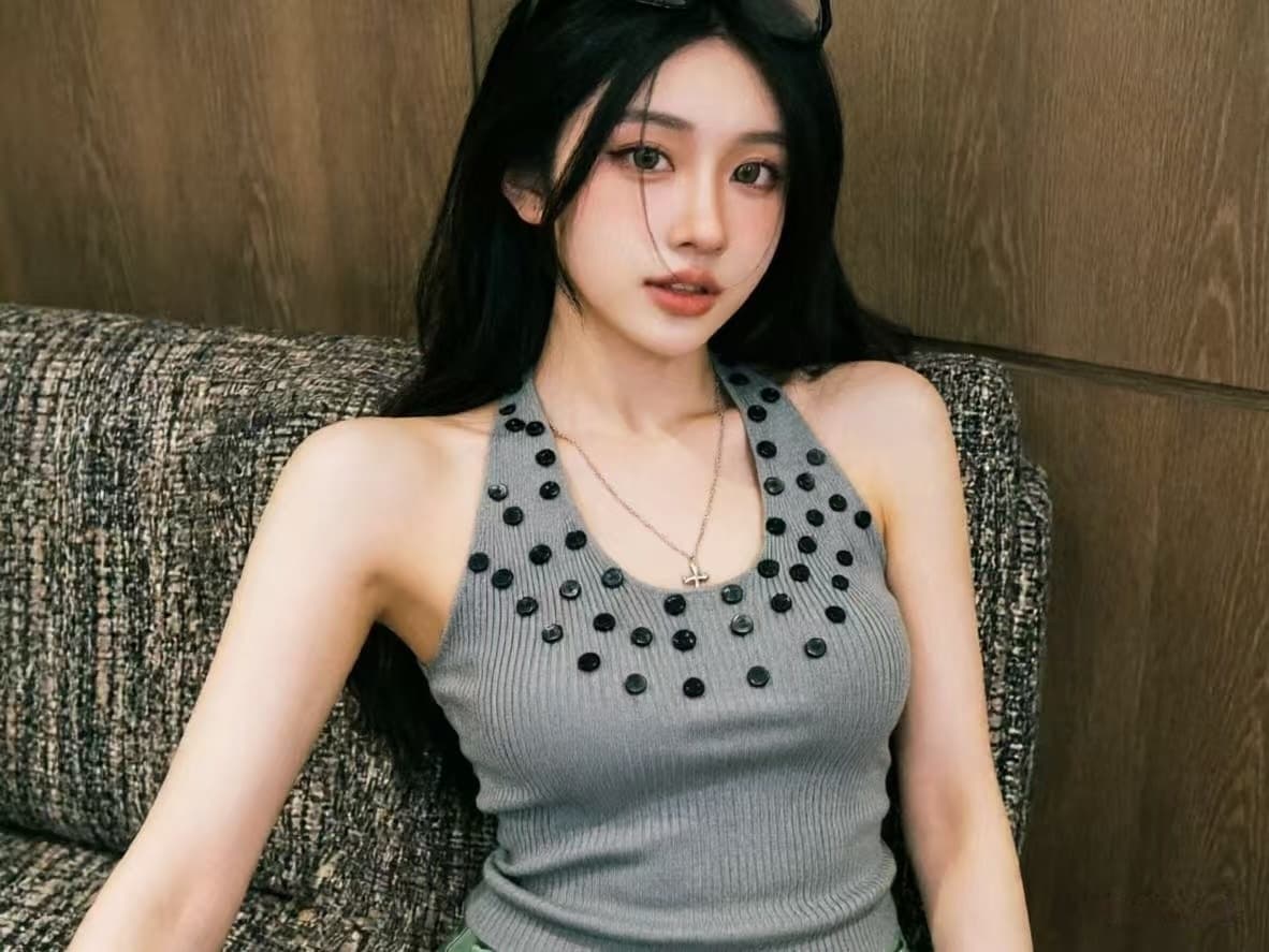 실사 정가 여름 도파민 민소매 행침 목 불규칙 스팽글 장식 니트 조끼 아름다운 맨위 이미지 2