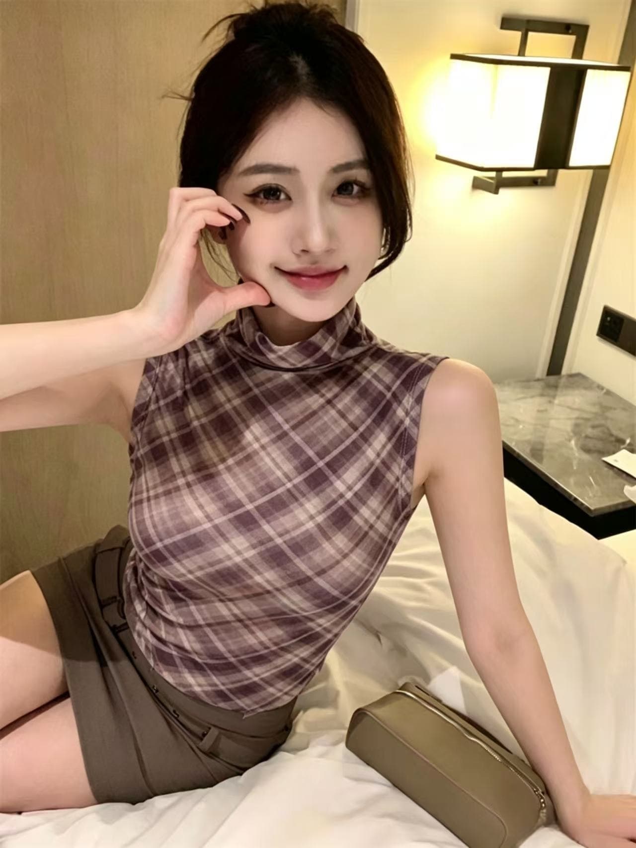 실사 정가 여름 드레스 새로운 반하이넥 순수한 욕망 망사 마이크로 ~을 통해 민소매 조끼 맨위 상세 이미지 4
