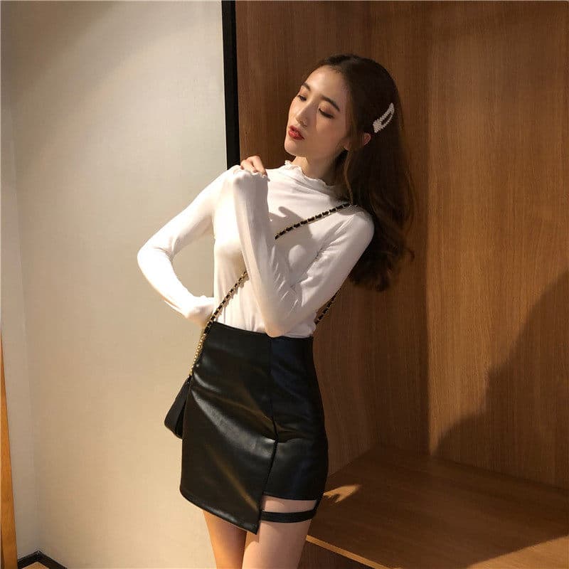 실사 정가 프릴 반하이넥 몸매 가꾸기 슬림해 보이는 다용도 만나는 티셔츠 맨위 상세 이미지 17