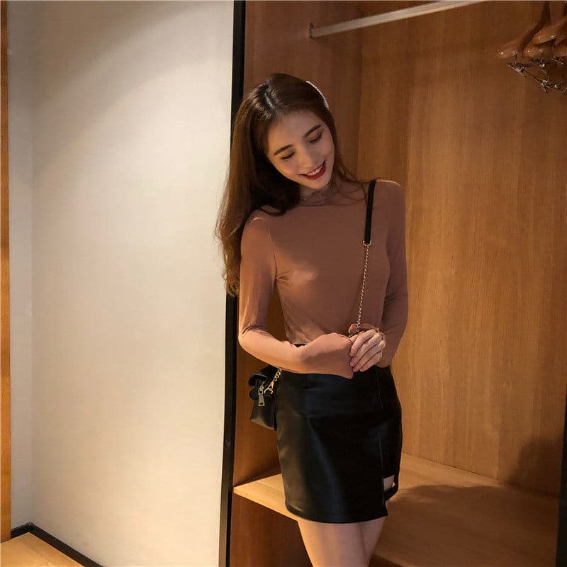 실사 정가 프릴 반하이넥 몸매 가꾸기 슬림해 보이는 다용도 만나는 티셔츠 맨위 상세 이미지 31