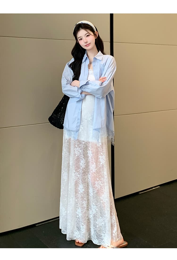 실사 지금 임산부 드레스 봄 섹시함 레이스 슬립 드레스 레이스 조각 셔츠 긴팔 투피스 세트 상세 이미지 33