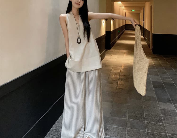 재고 있음 원본 마 색상 임산부 맨위 루즈핏 여름 민소매 표지 배 확실하지 않음 임신 한 임산부 와이드 레그 팬츠 넘 조각 상세 이미지 17