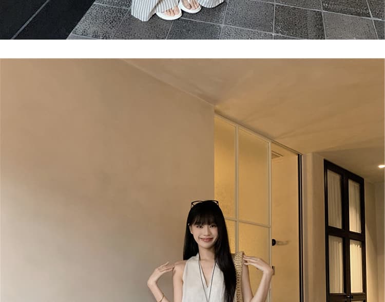 재고 있음 원본 마 색상 임산부 맨위 루즈핏 여름 민소매 표지 배 확실하지 않음 임신 한 임산부 와이드 레그 팬츠 넘 조각 상세 이미지 18