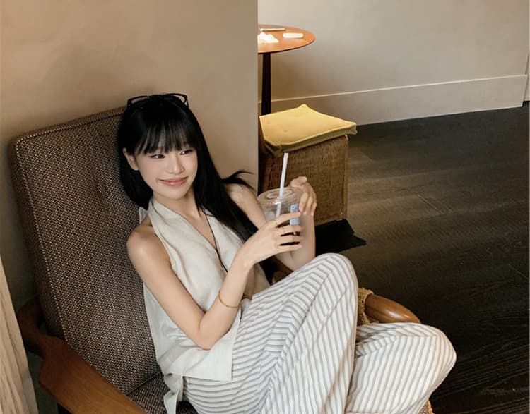 재고 있음 원본 마 색상 임산부 맨위 루즈핏 여름 민소매 표지 배 확실하지 않음 임신 한 임산부 와이드 레그 팬츠 넘 조각 상세 이미지 29