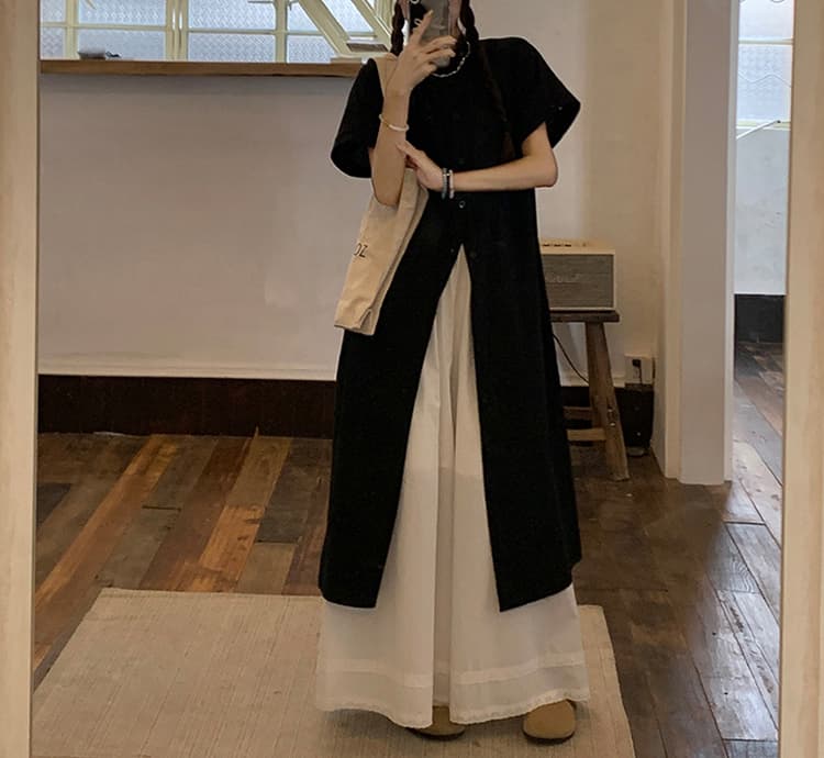 재고 있음 임산부 드레스 여름 면 소재 편안함 다용도 캐주얼 임산부 셔츠 드레스 스택 착용 임산부 바지 넘 조각 이미지 2