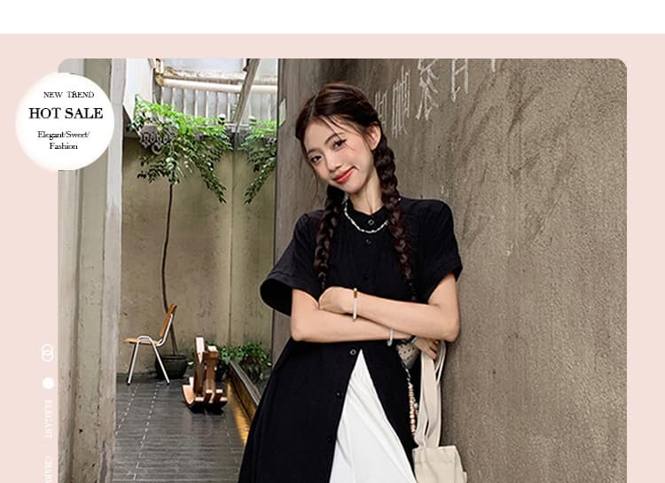 재고 있음 임산부 드레스 여름 면 소재 편안함 다용도 캐주얼 임산부 셔츠 드레스 스택 착용 임산부 바지 넘 조각 상세 이미지 1