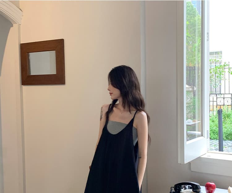 재고 있음 임산부 드레스 여름 민소매 루즈핏 느슨함 센스 표지 고기 확실하지 않음 임신 한 출산 스커트 슬립 치마 세트 상세 이미지 13