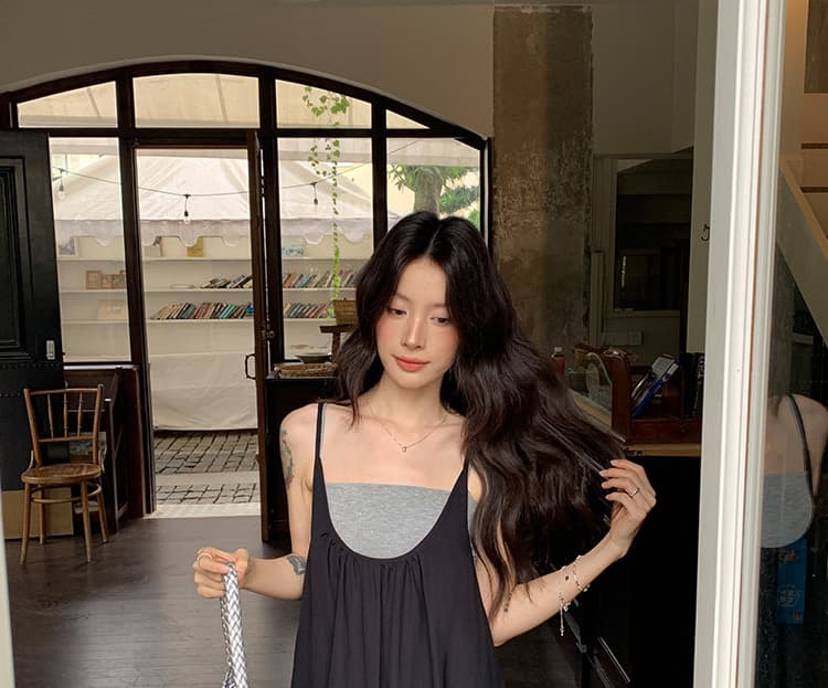재고 있음 임산부 드레스 여름 민소매 루즈핏 느슨함 센스 표지 고기 확실하지 않음 임신 한 출산 스커트 슬립 치마 세트 상세 이미지 15