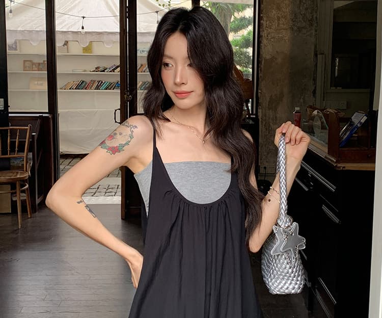 재고 있음 임산부 드레스 여름 민소매 루즈핏 느슨함 센스 표지 고기 확실하지 않음 임신 한 출산 스커트 슬립 치마 세트 상세 이미지 24
