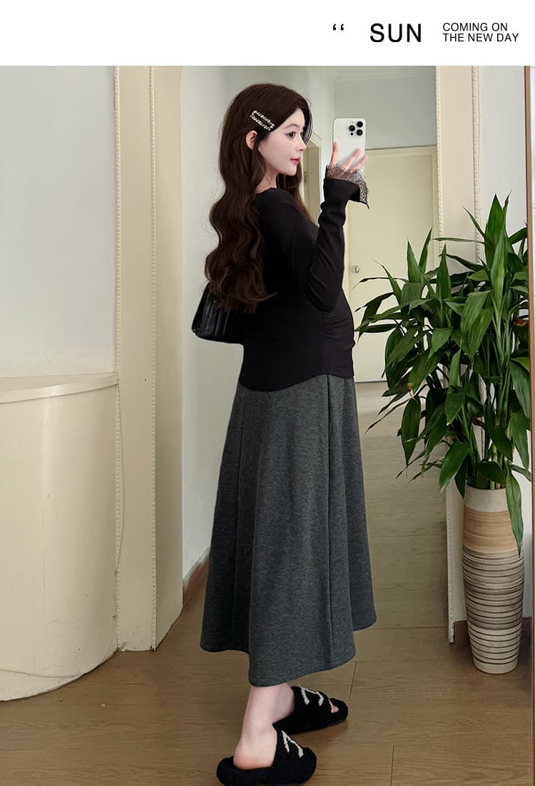 실사 재고 있음 임산부 기본 셔츠 가을 인사이드 가져 가라. 패션 슬림해 보이는 몸매 가꾸기 신축성 임산부 V넥 레이스 셔츠 상세 이미지 31