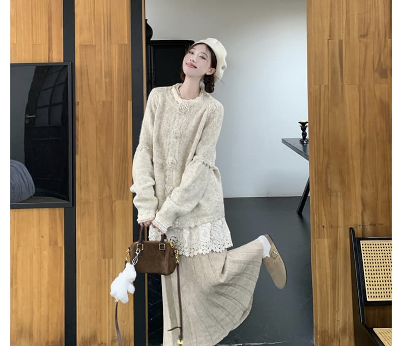 재고 있음 임산부 스웨터 세트 가을 겨울 다용도 스웨터 임산부 레이스 기본 셔츠 임산부 반신 스커트 상세 이미지 15