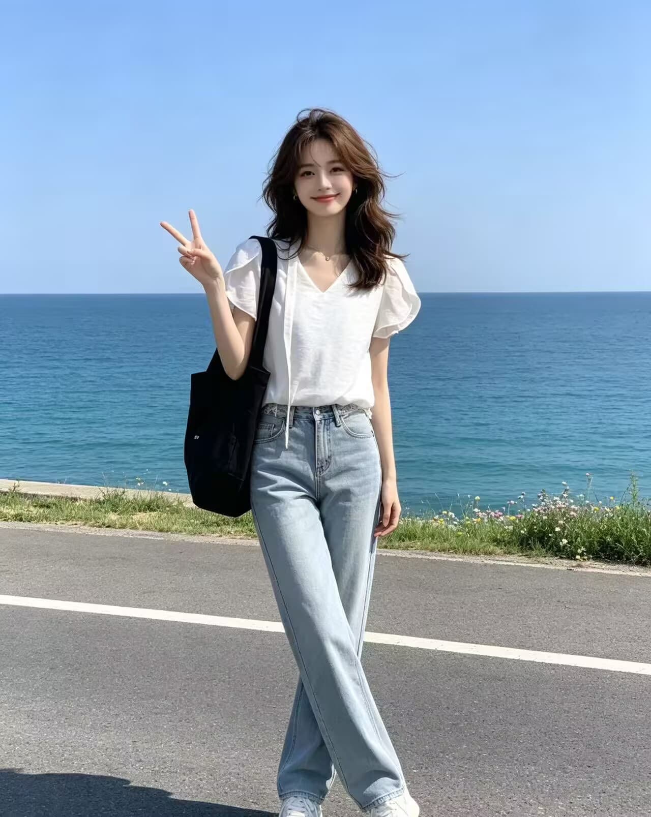 달콤함 레이스 조각 꽃밭 작은 셔츠 여름 새로운 패션 다용도 리본 반팔 맨위 상세 이미지 8