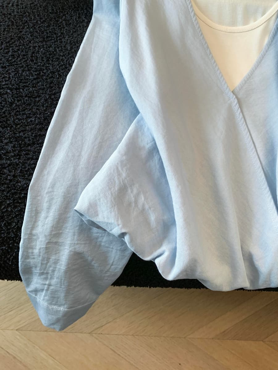 한 부서 패치워크 페이크 레이어드 긴팔 셔츠 고급 센스 다용도 품격 루즈핏 슬림해 보이는 셔츠 상세 이미지 12