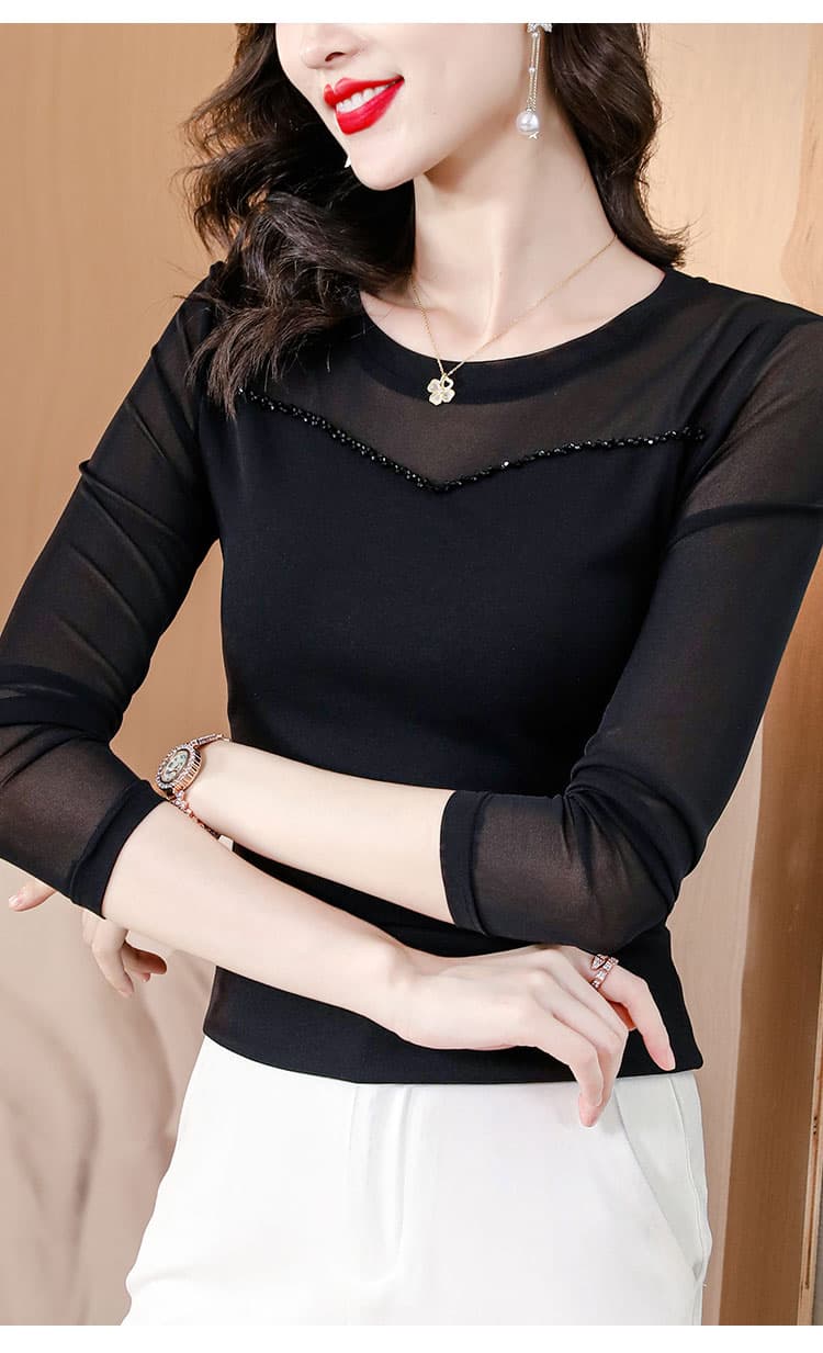 2026 봄 가을 망사 수공 비즈 박기 기본 셔츠 맨위 티셔츠 상세 이미지 11