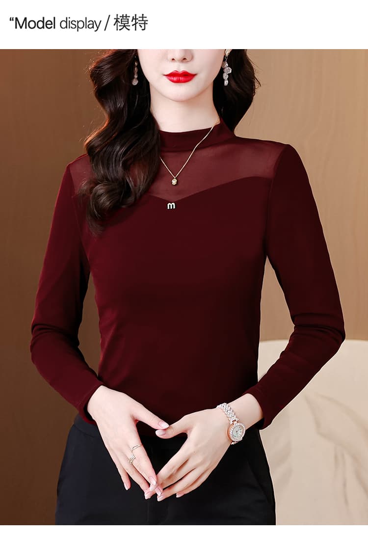 2026 가을 겨울 신제품 레이스 망사 털이 있고 두꺼운 미니멀리즘 풀오버 몸매 가꾸기 외국 가스 기본 셔츠 상세 이미지 14