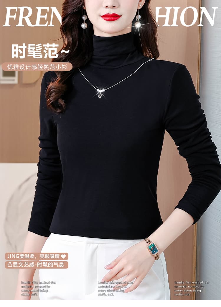 2026 봄 가을 신제품 레이스 망사 터틀넥 두꺼운 보온 기본 셔츠 슬림해 보이는 맨위 여성 상세 이미지 1