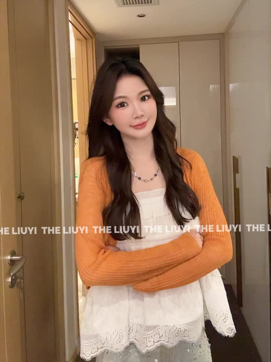 liuyi 주황색 소다 여름 차가운 센스 대나무 마디 얼음 실크 슬립 오픈 가디건 투피스 세트 64223 이미지 3