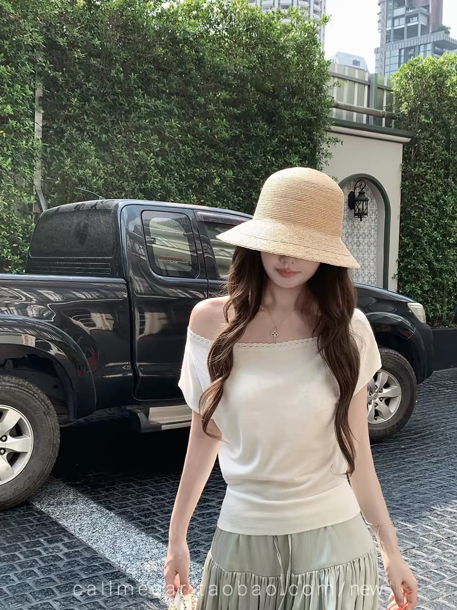 callmeear 작은 섬 Breeze 라이 경기 서울 주간 실크 비스듬한 어깨 레이스 티셔츠 여성 슬림해 보이는 핫걸 맨위 상세 이미지 2