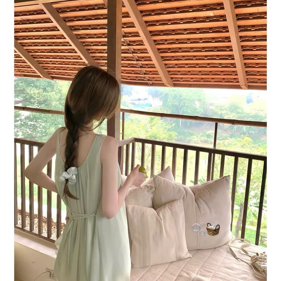 화이트 워터 여성 봄 사람들과 적합한 대 라운드 넥 조끼 여성 여름 휴가 바람 우아한 슬림해 보이는 광대역 플리츠 쉬폰 블라우스 이미지 2