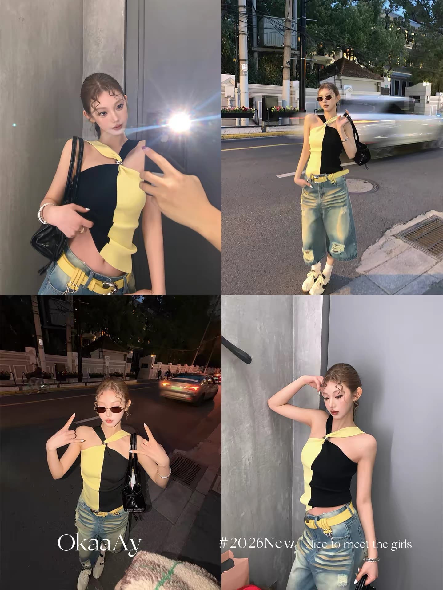 iam han 바 남자 그리드 가볍게 하다 럭셔리 금속 버클 패치워크 색상 행침 목 맨위 여성 여름 섹시함 캐미솔 이미지 4
