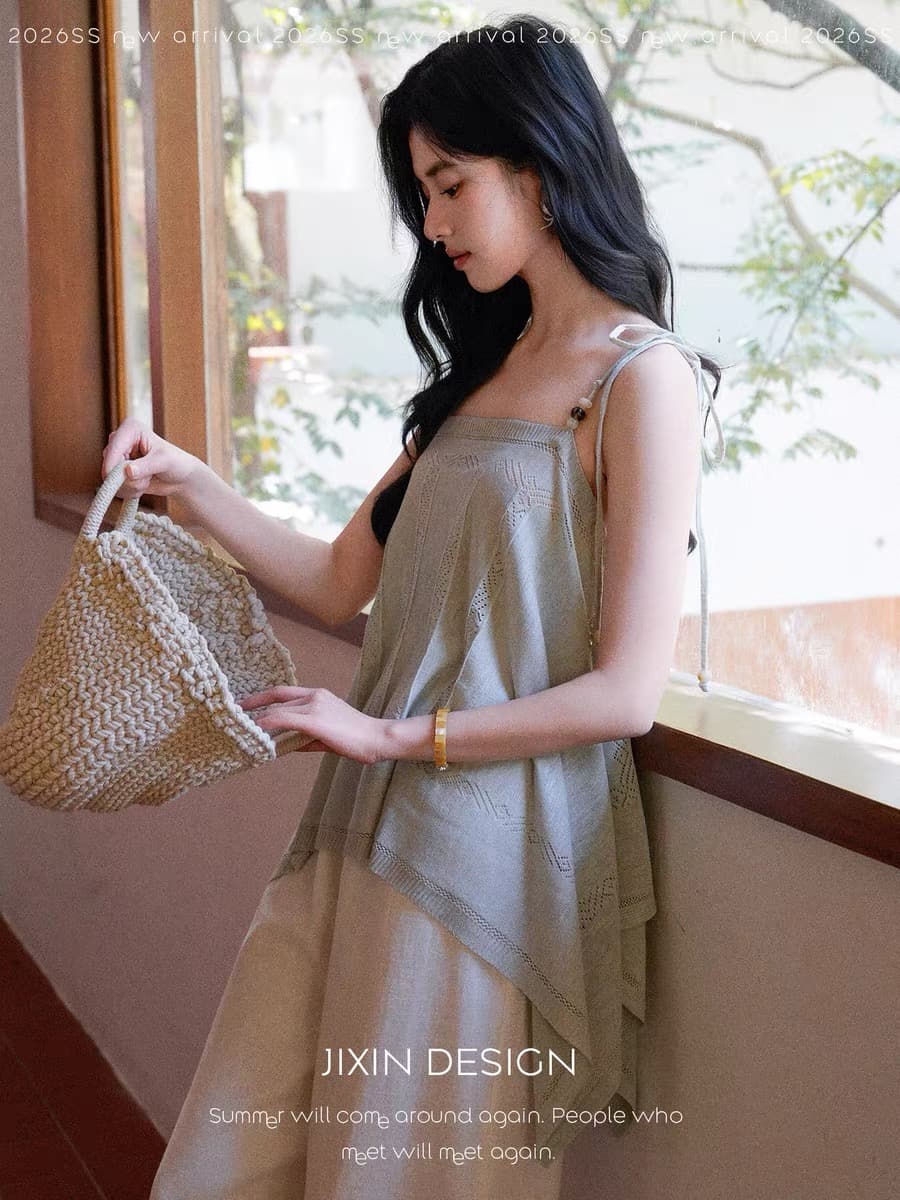편지 보내기 여유롭게 휴가 낭만주의 조각 구멍 자수 보헤미안 비즈 불규칙 니트 조끼 슬립 이미지 3