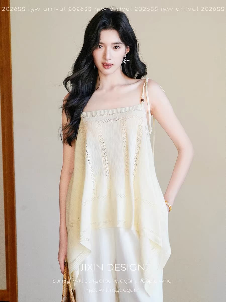 편지 보내기 여유롭게 휴가 낭만주의 조각 구멍 자수 보헤미안 비즈 불규칙 니트 조끼 슬립 상세 이미지 2
