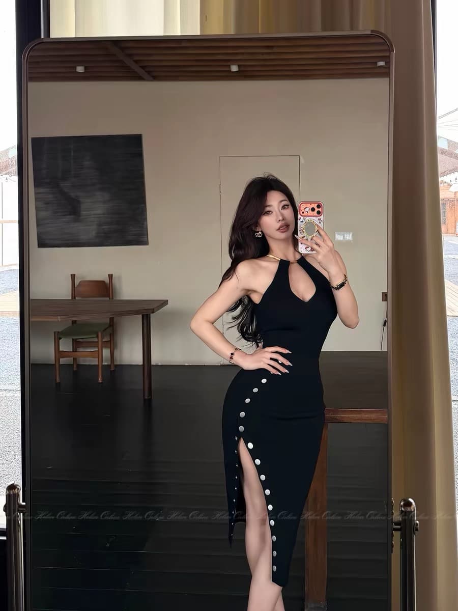 helen 뉴욕 핫걸 수 있습니다. 조정 금속 행침 목 조끼 V넥 허리 수축 슬림해 보이는 민소매 니트 맨위 상세 이미지 3