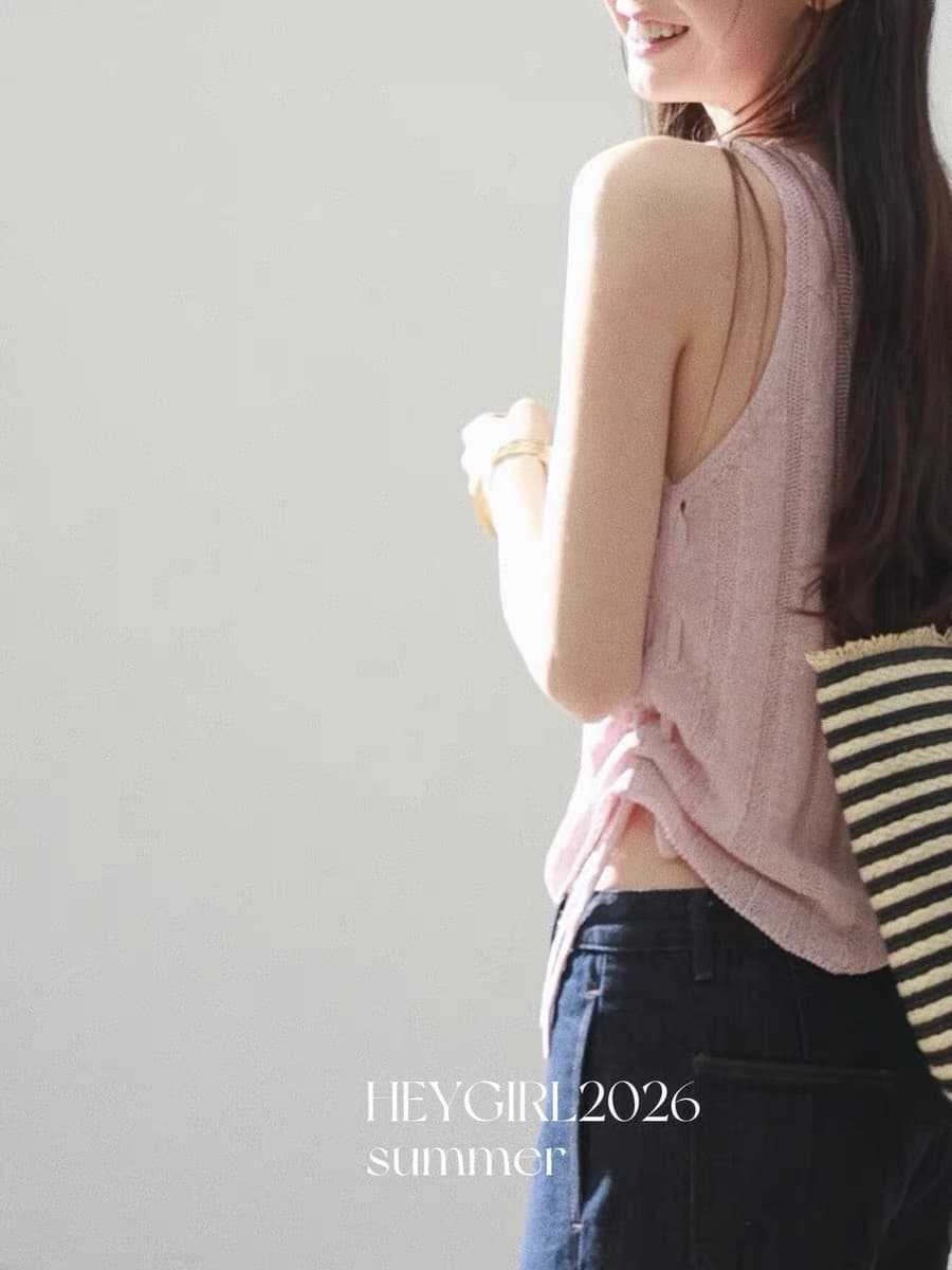 heygirl 블랙 형제 ~을 통해 산소 호흡 센스 짜임 통기성 수직 기사 질감 펌프 로프 슬림해 보이는 다용도 니트 조끼 상세 이미지 1