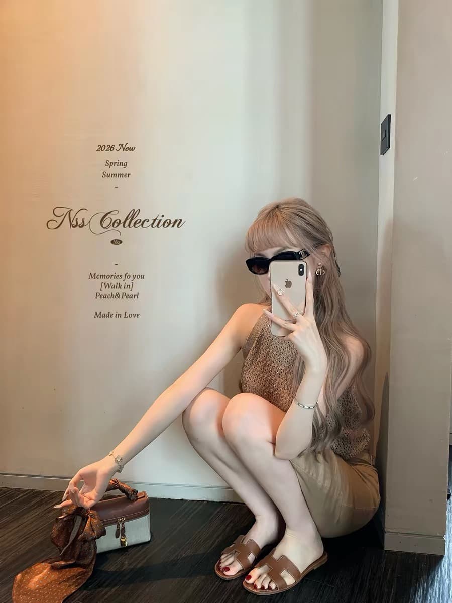 nss collection 느슨함 오래된 돈 무거운 작업 훅 제직 홀로우 아웃 조끼 다용도 슬림해 보이는 민소매 맨위 여름 상세 이미지 2