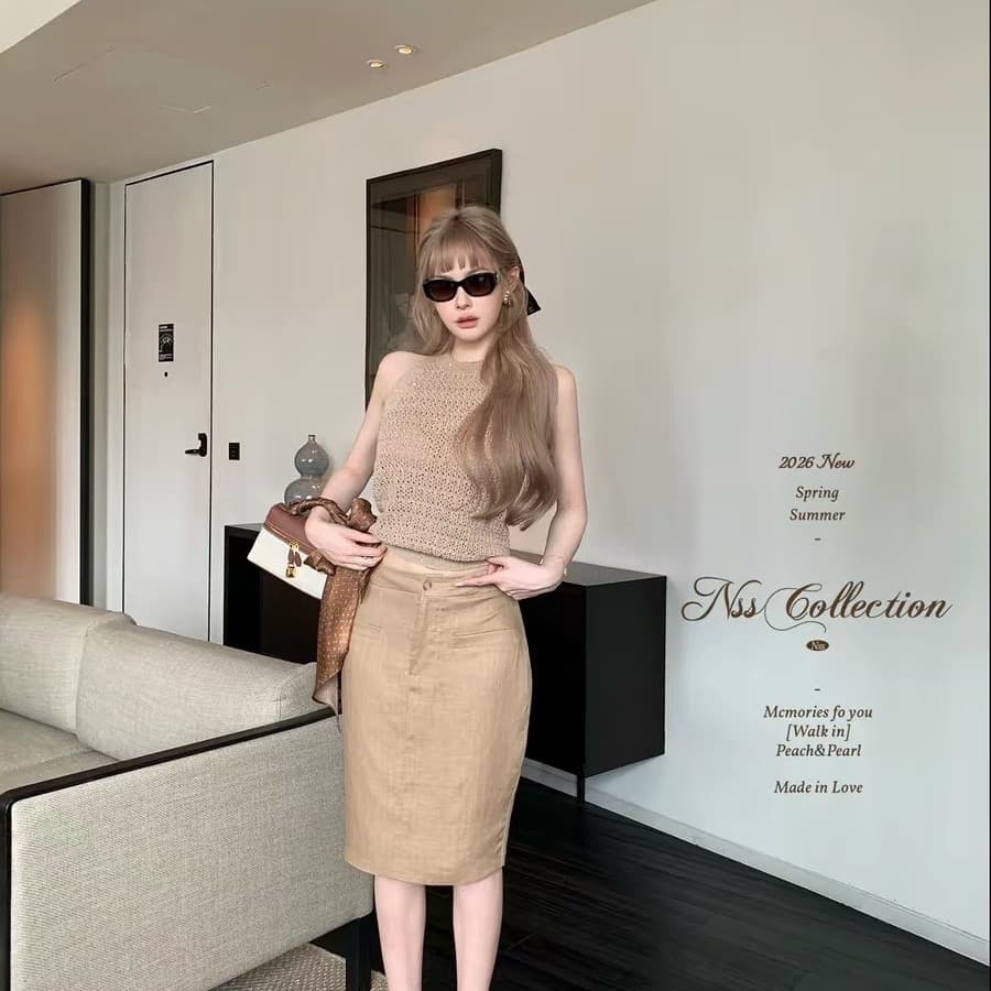 nss collection 느슨함 오래된 돈 무거운 작업 훅 제직 홀로우 아웃 조끼 다용도 슬림해 보이는 민소매 맨위 여름 상세 이미지 5