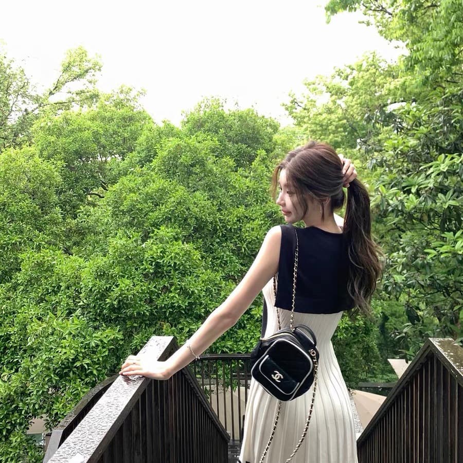 치우 고기 야오 miu 부서 사설 서비스 느슨함 한 부서 통기성 배색 숄 드레스 투피스 세트 여름 드레스 이미지 5